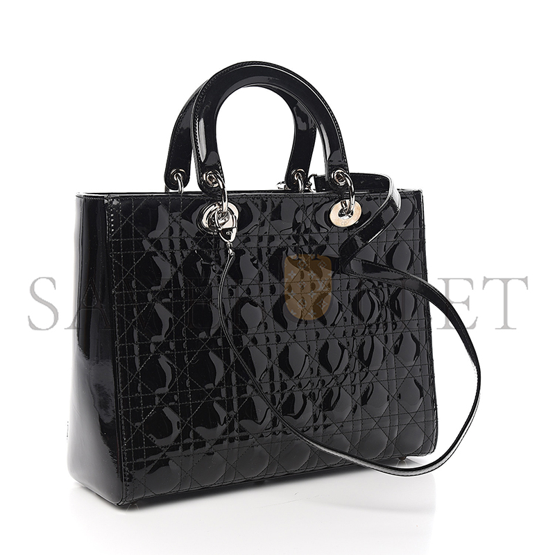 DIOR PATENT CANNAGE LARGE LADY DIOR BLACK (32*25*12cm) 